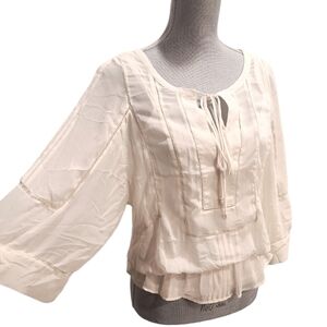 Daniel Rainn Off-white Wide Long Sleeve Sheer Blouse Top Size Small